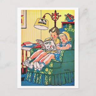 Illustratie van kinderen die lezen briefkaart