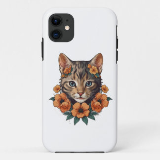 Illustratie van kitten hoofd fantasie bloemen Case-Mate iPhone case