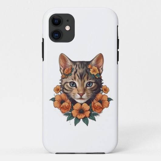 Illustratie van kitten hoofd fantasie bloemen Case-Mate iPhone case (Achterkant)