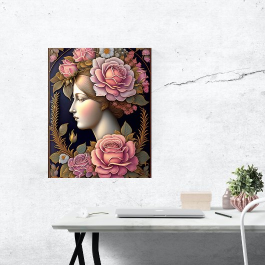 Illustratie van klassieke roze Floral Lady Poster