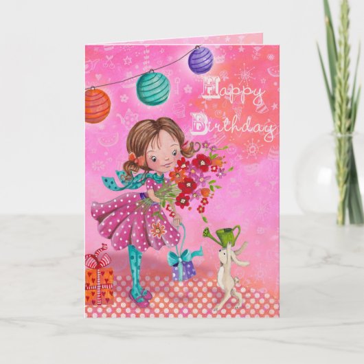 Illustratie van klein meisje van Birthday | Birthd Kaart (Voorkant)