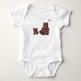Illustratie van knuffel mama beer en welp baby bod romper