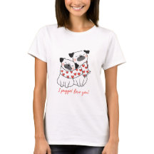 Illustratie van knuffelend puggenduo met harten