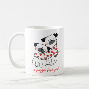 Illustratie van knuffelend Pugs-koppel met harten Koffiemok