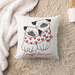 Illustratie van knuffelend Pugs-koppel met harten Kussen