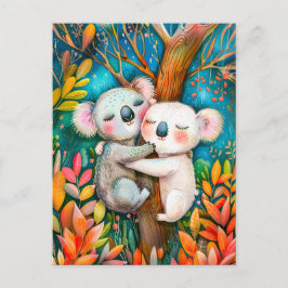 Illustratie van koala's die in eucalyptusbossen kn briefkaart