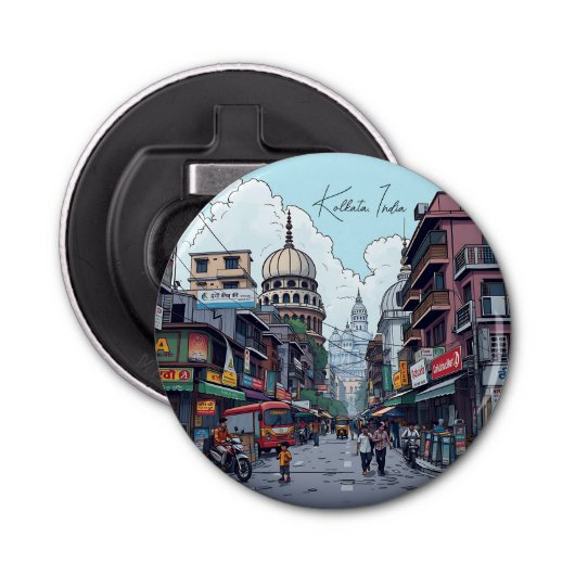 Illustratie van Kolkata, India Button Flesopener (Voorkant)