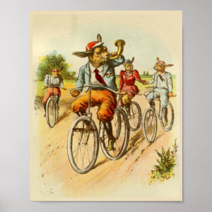 Illustratie van  konijnen die fietsen uitstralen poster