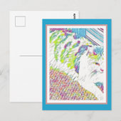 Illustratie van kunstwitte kat briefkaart (Voorkant / Achterkant)