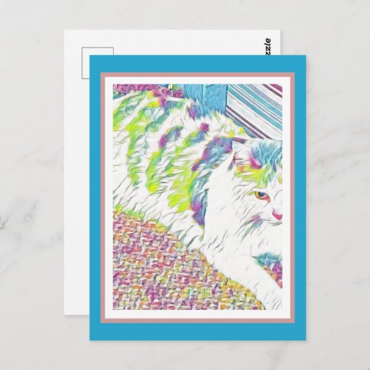 Illustratie van kunstwitte kat briefkaart (Voorkant / Achterkant)