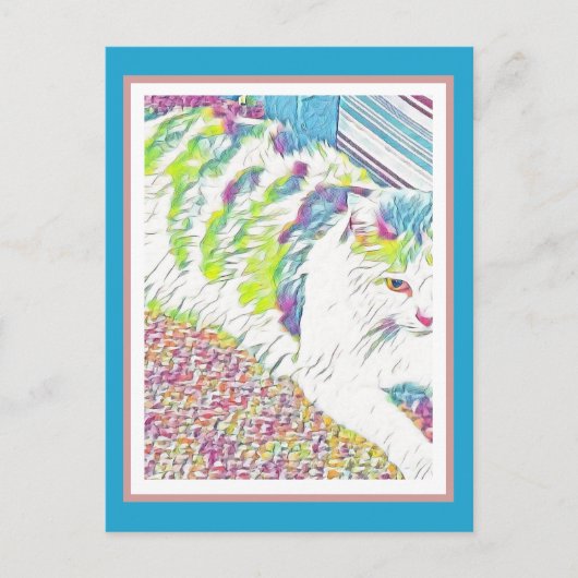 Illustratie van kunstwitte kat briefkaart (Voorkant)