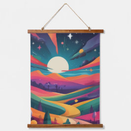 Illustratie van landschap bij nacht hangend wandkleed
