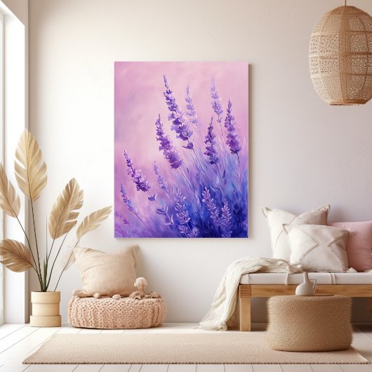 Illustratie van lavendelbloemenveld canvas afdruk