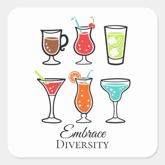 Illustratie van leuke cocktails om diversiteit te  vierkante sticker (Voorkant)