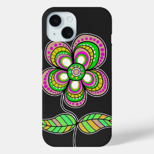 Illustratie van leuke kleurrijke retro bloem iPhone 15 case