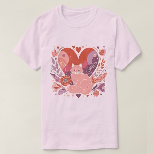 Illustratie van Liefde voor Katten Hartbloemen T-shirt (Design voorkant)