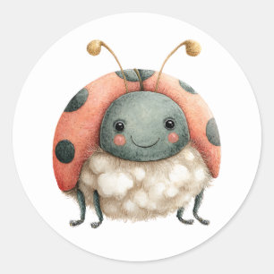 Illustratie van Lieve Lieveheersbeestje in Pastelk Ronde Sticker