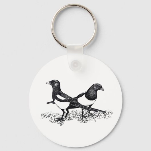 Illustratie van Magpies op knoptoetsenbord Sleutelhanger (Voorkant)