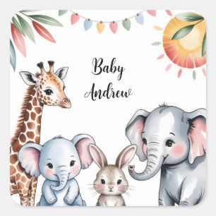 Illustratie van Malse Waterverf Safari Dieren Vierkante Sticker