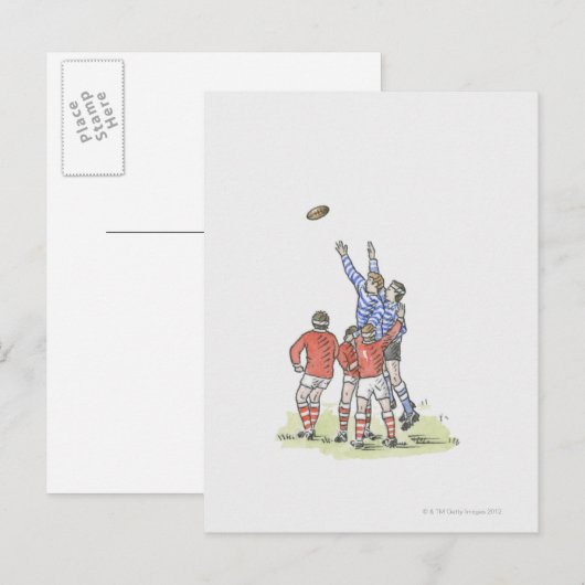 Illustratie van mannen die rugbyspringen in de luc briefkaart (Voorkant / Achterkant)