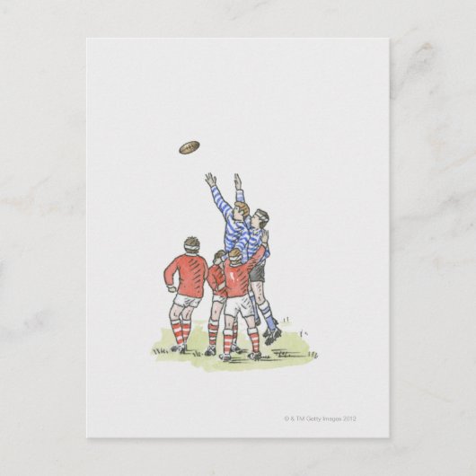 Illustratie van mannen die rugbyspringen in de luc briefkaart (Voorkant)