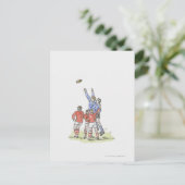 Illustratie van mannen die rugbyspringen in de luc briefkaart (Staand voorkant)
