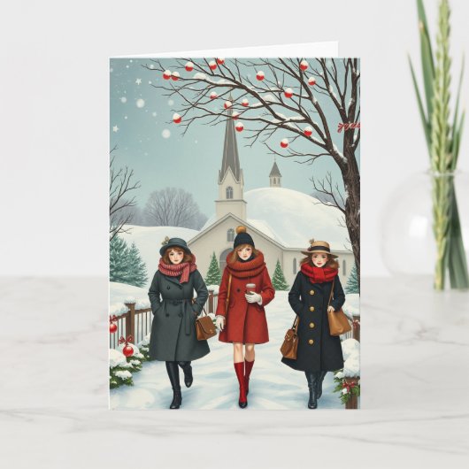 Illustratie van mensen die uit de kerk komen kaart (Voorkant)