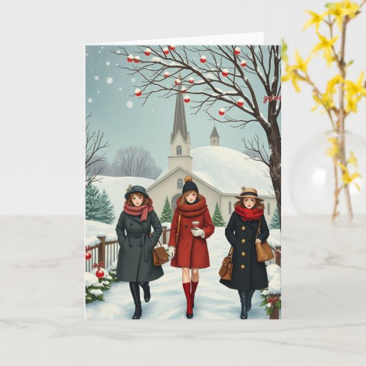 Illustratie van mensen die uit de kerk komen kaart (Gele Bloem)