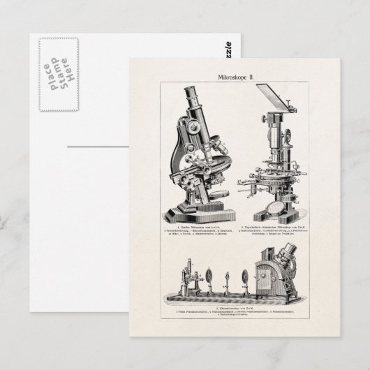  illustratie van microscoop Retro Steampunk Briefkaart (Voorkant / Achterkant)