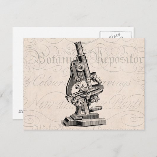  illustratie van microscoop Retro Steampunk Briefkaart (Voorkant / Achterkant)