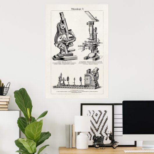  illustratie van microscoop Retro Steampunk Poster (Thuiskantoor)