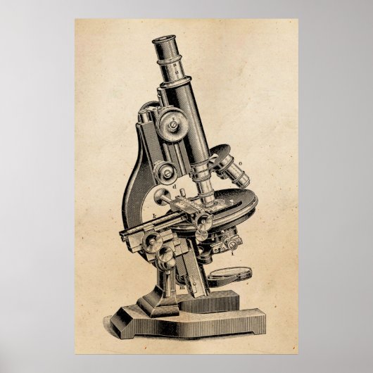  illustratie van microscoop Retro Steampunk Poster (Voorkant)
