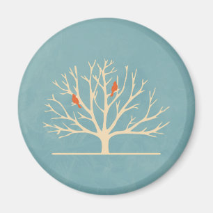 Illustratie van moderne oranje vogels in een grote magneet