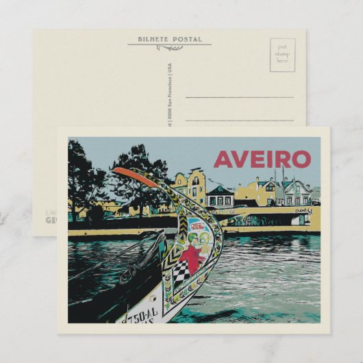 "Illustratie van Moliceiro boot in Aveiro Portugal Briefkaart (Voorkant / Achterkant)