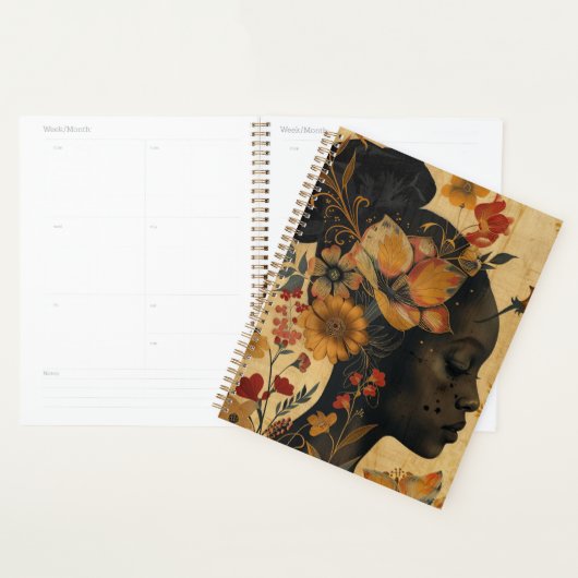 Illustratie van mooie dame en bloemen planner (Display)