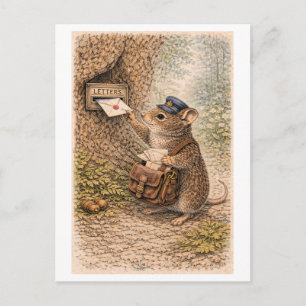 Illustratie van muis als postbode in vintage stijl briefkaart