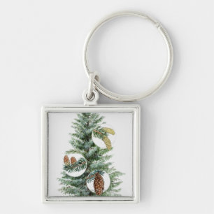 Illustratie van naaldbomen met kegels sleutelhanger