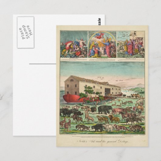 Illustratie van Noah's Ark en de Algemene Deluge Briefkaart (Voorkant / Achterkant)