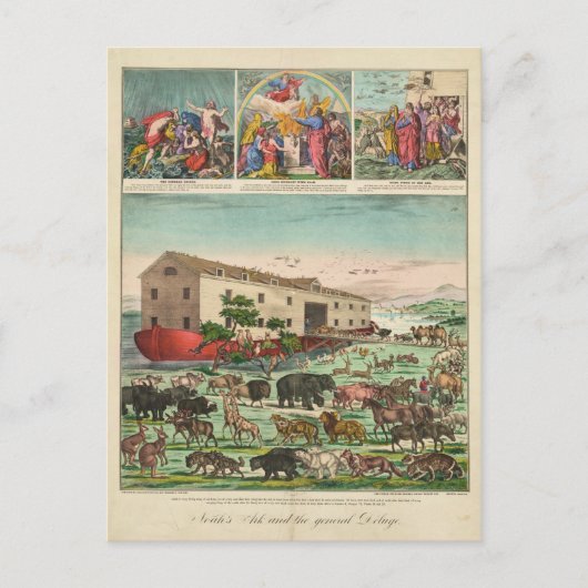 Illustratie van Noah's Ark en de Algemene Deluge Briefkaart (Voorkant)