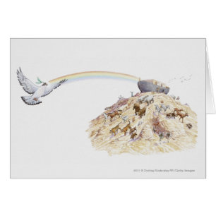 Illustratie van Noah's ark met dieren die vertrekk