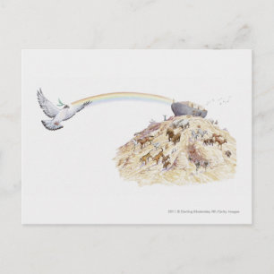 Illustratie van Noah's ark met dieren die vertrekk Briefkaart