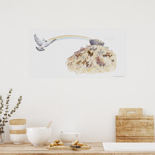 Illustratie van Noah's ark met dieren die vertrekk Poster (Keuken)