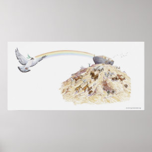 Illustratie van Noah's ark met dieren die vertrekk Poster