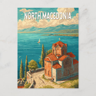 Illustratie van Noord-Macedonië Reis Kunst Vintage Briefkaart