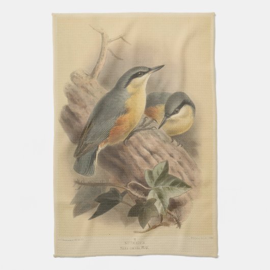  illustratie van Nuthatch Theedoek (Verticaal)