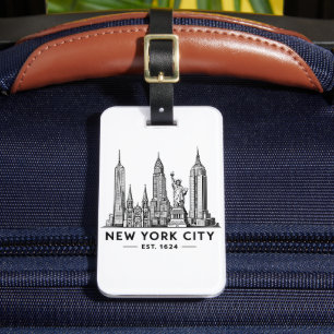 Illustratie van NYC-sylhouet met Statue of Liberty Bagagelabel