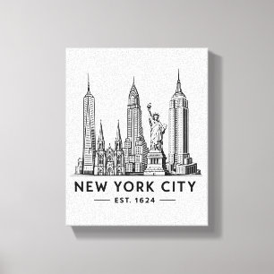 Illustratie van NYC-sylhouet met Statue of Liberty Canvas Afdruk