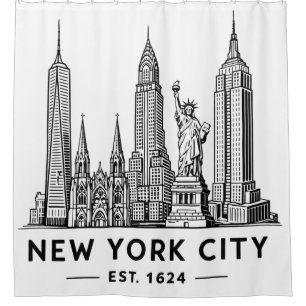 Illustratie van NYC-sylhouet met Statue of Liberty Douchegordijn