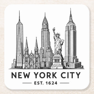 Illustratie van NYC-sylhouet met Statue of Liberty Kartonnen Onderzetters