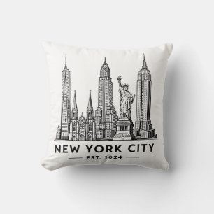 Illustratie van NYC-sylhouet met Statue of Liberty Kussen